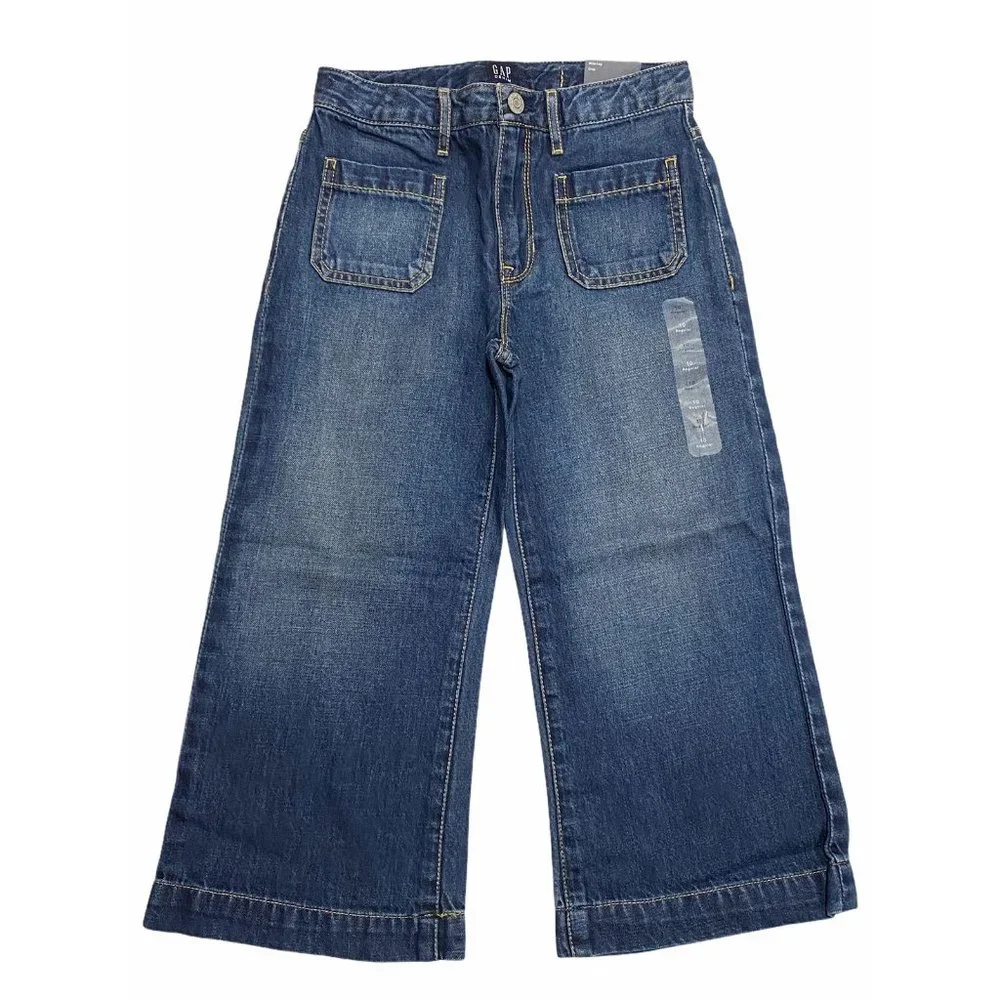 NWT GAP Girls High Rise Wide Leg Crop Jeans Sz 14 Medium Wash #464253